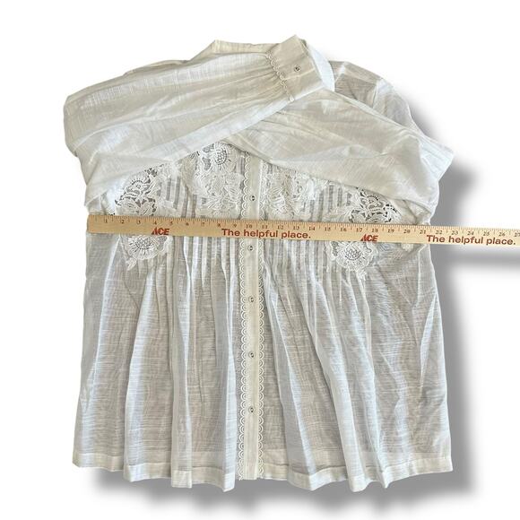 Ranna‎ Gill White Embroidered Sheer Blouse L Lace Floral Boho Top - Picture 3 of 8